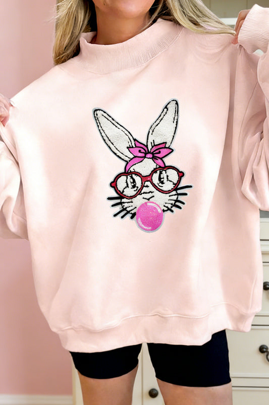 Apricot Pink Bubble Gum Bunny Chenille Patch Sweatshirt