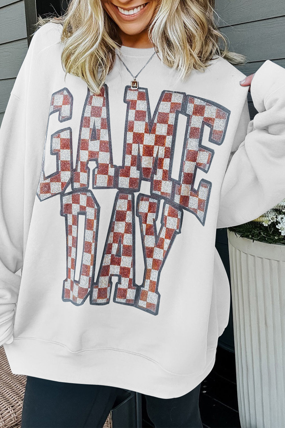 Sleet GAME DAY Checkered Letter Graphic Oversize Sweatshirt
