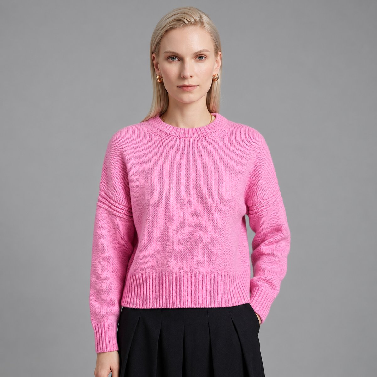 Women's Oversized Crew Neck Ribbed Knit Pullover Sweater