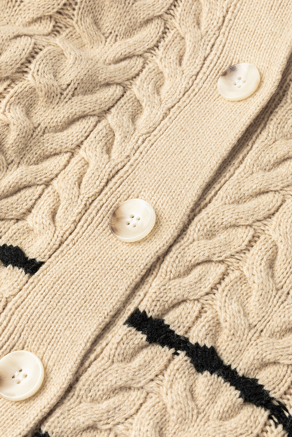 Stand Collar Cable Knit Stripe Cardigan