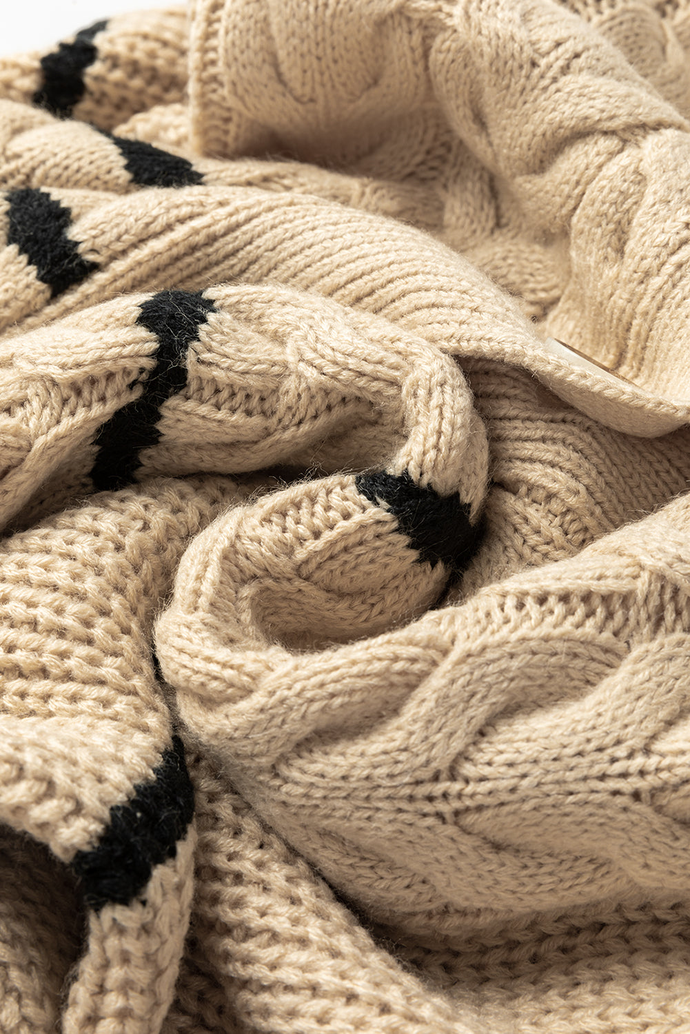 Stand Collar Cable Knit Stripe Cardigan