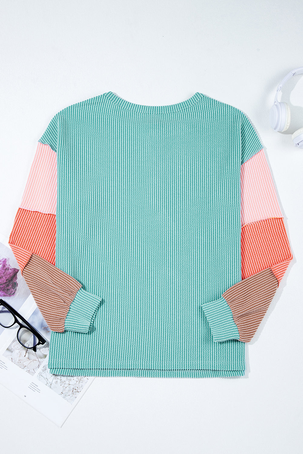 Multicolour Twisted Ribbed Knit Colorblock Henley Top