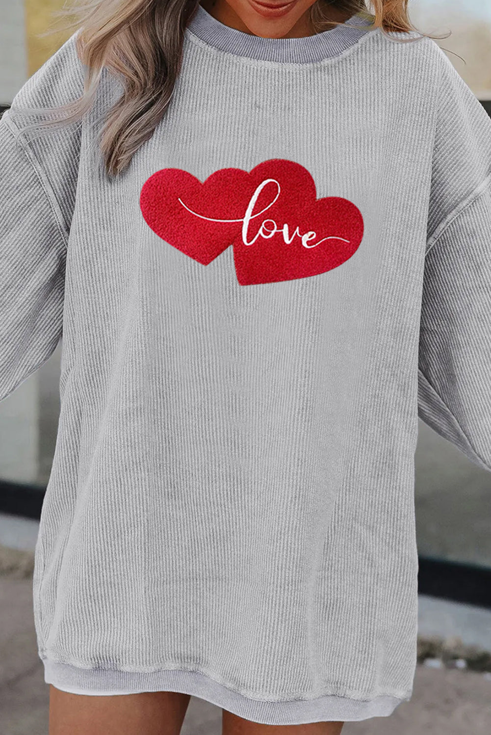 Valentine Love Heart Corduroy Ribbed Oversized Sweatshirt