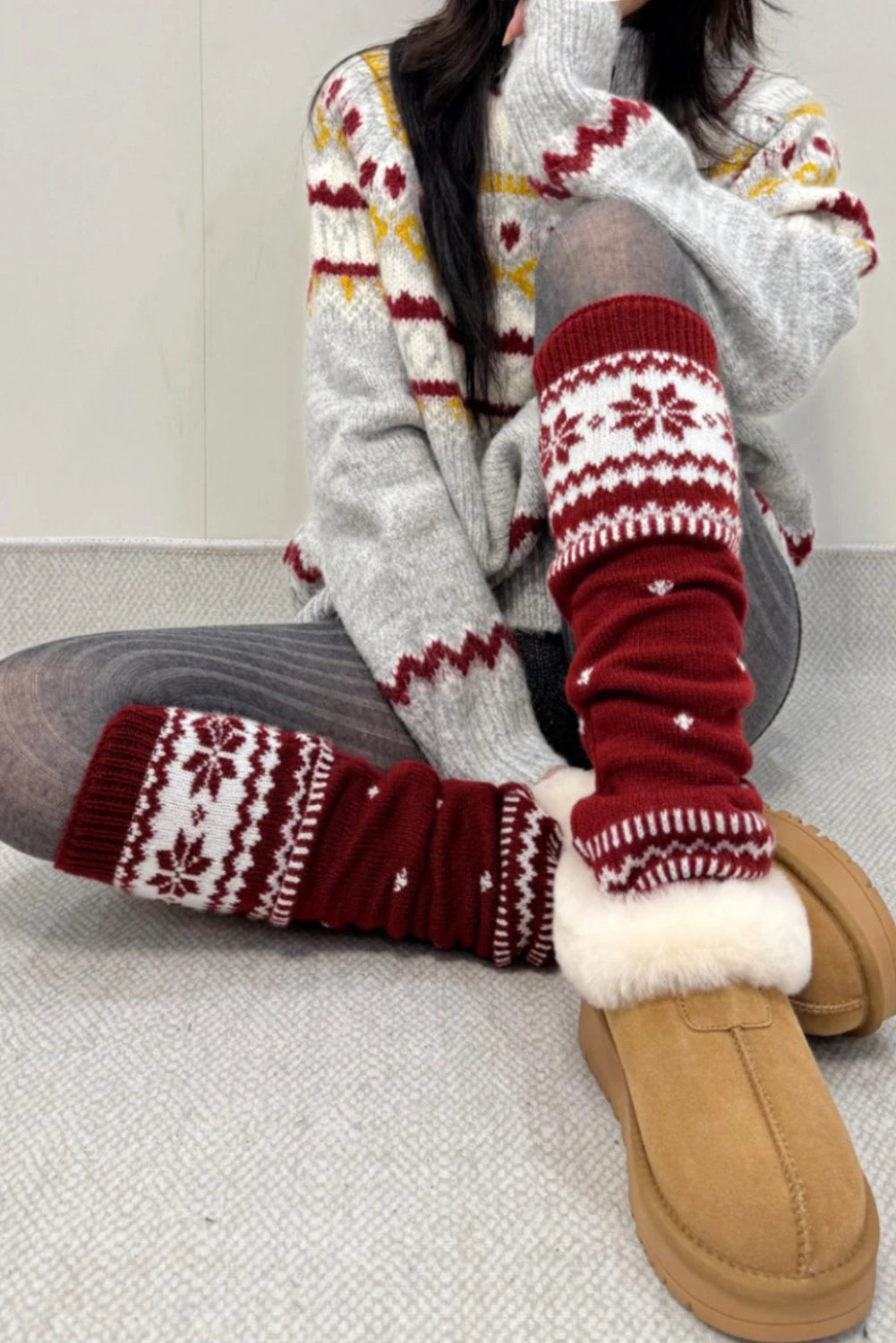 Racing Red Christmas Geometric Snowflake Print Stockings