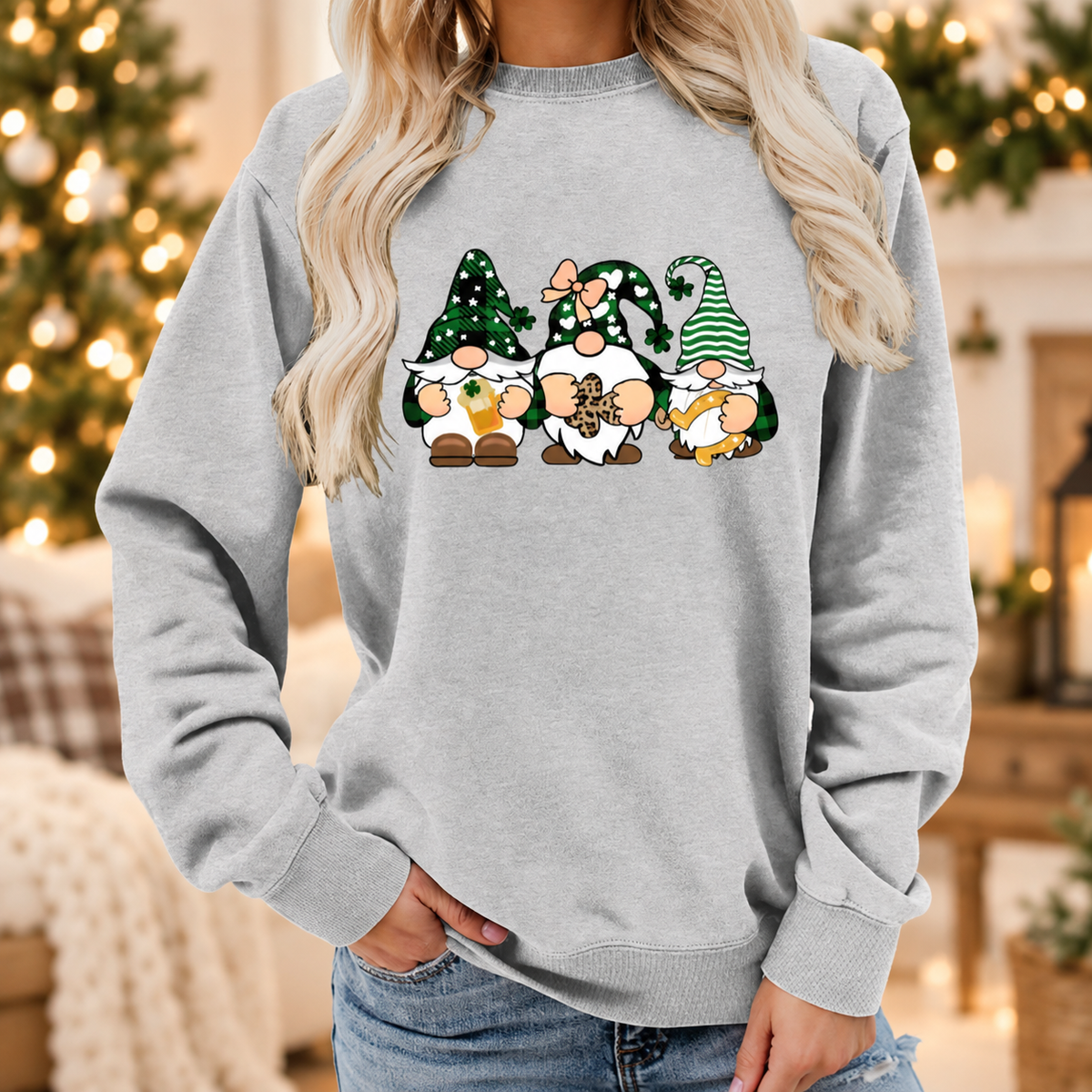 St. Patrick's Day Gnomes Oversized Crewneck Sweatshirt
