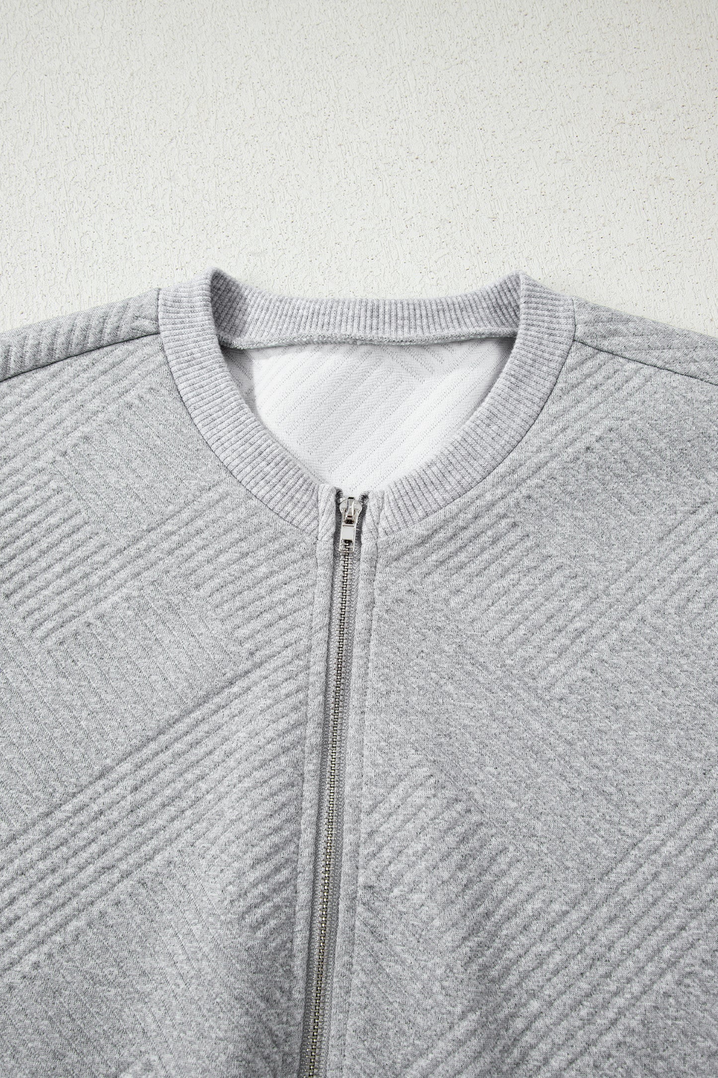 Medium Grey Trendy Textured Half Zip Loose Sweatshirt