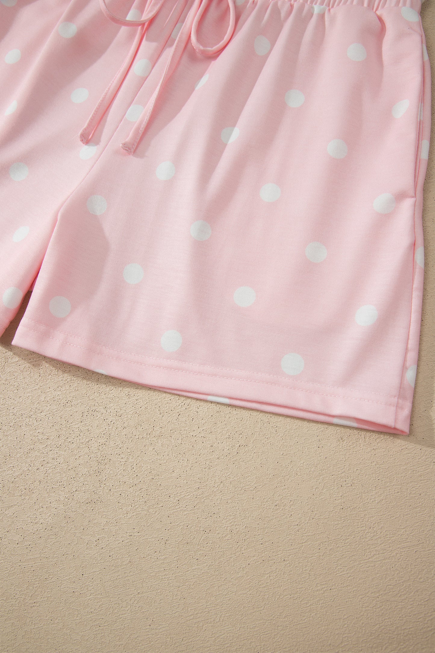 White Exposed Seam Detail Polka Dot Loose Tee Drawstring Shorts Set