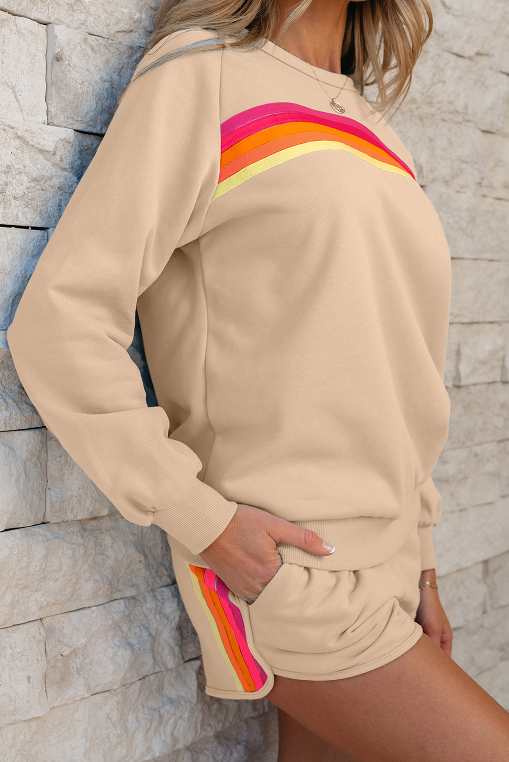 Beau Blue Striped Accent Pullover and Shorts Two Piece Casual Set