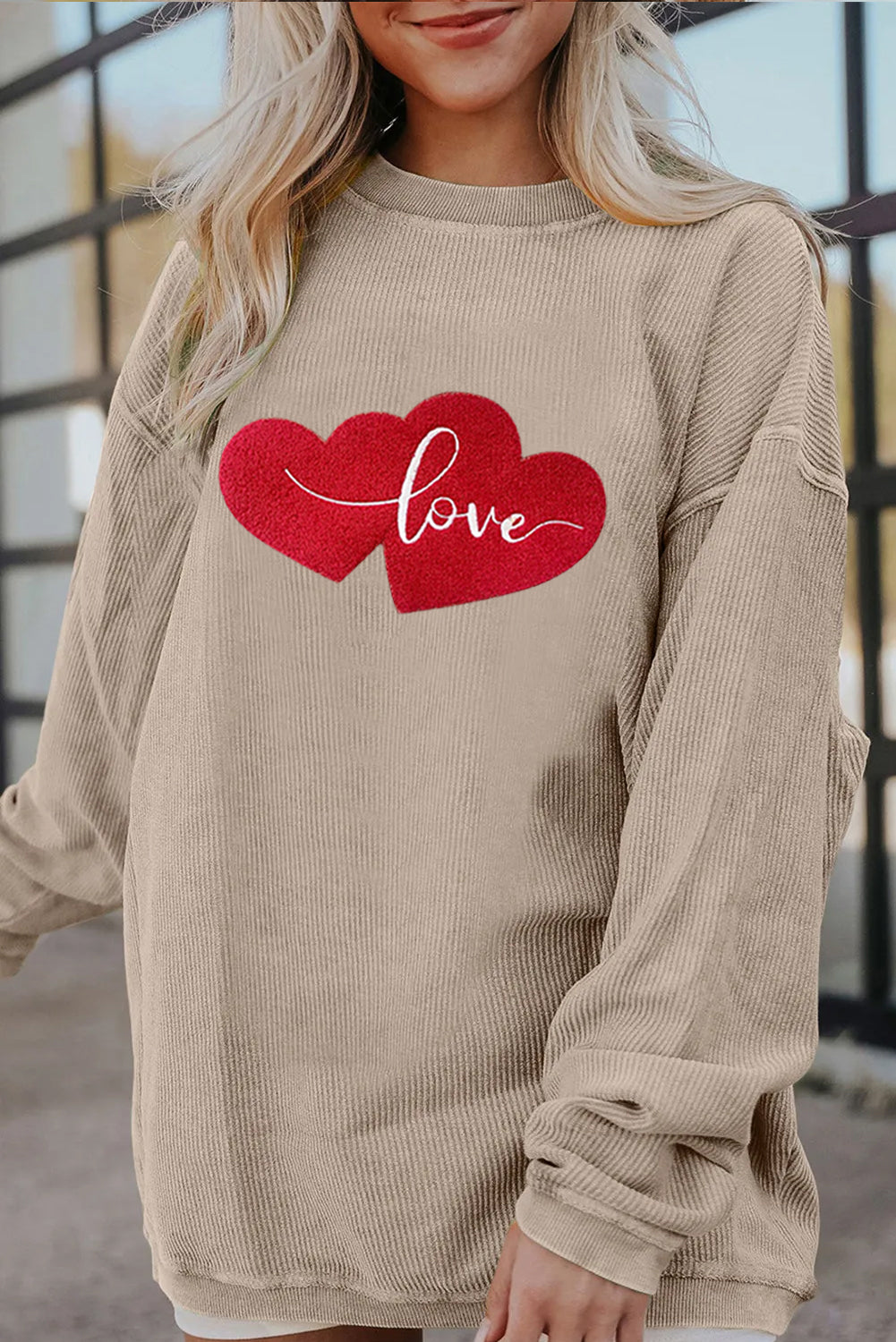Valentine Love Heart Corduroy Ribbed Oversized Sweatshirt
