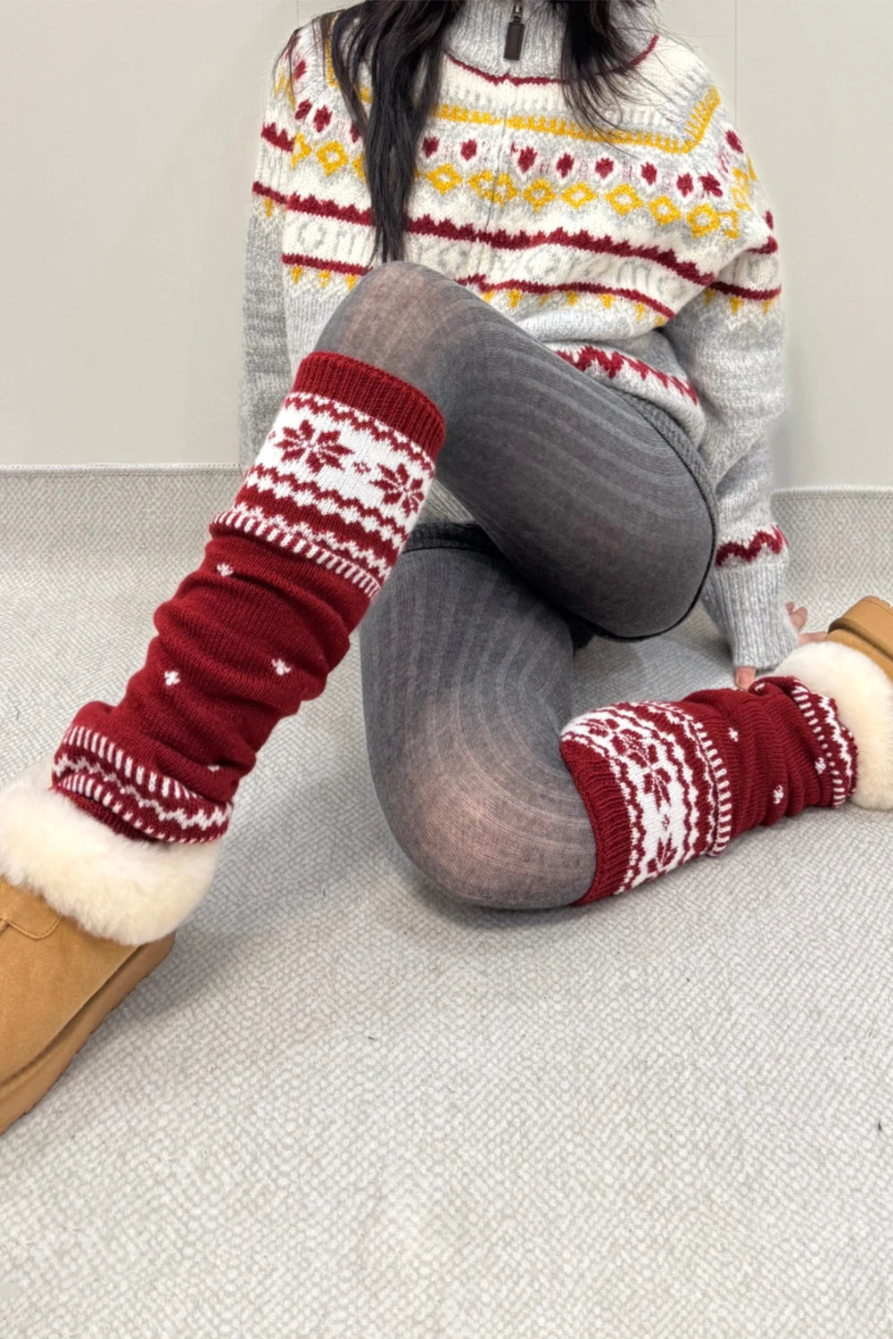 Racing Red Christmas Geometric Snowflake Print Stockings