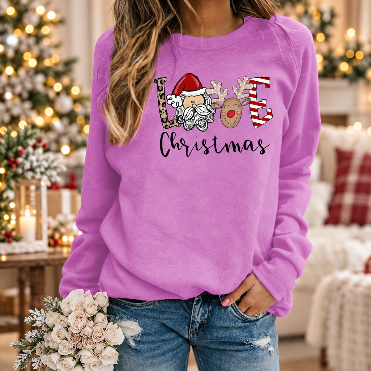 Women's Oversized Christmas Graphic Crewneck Sweatshirt