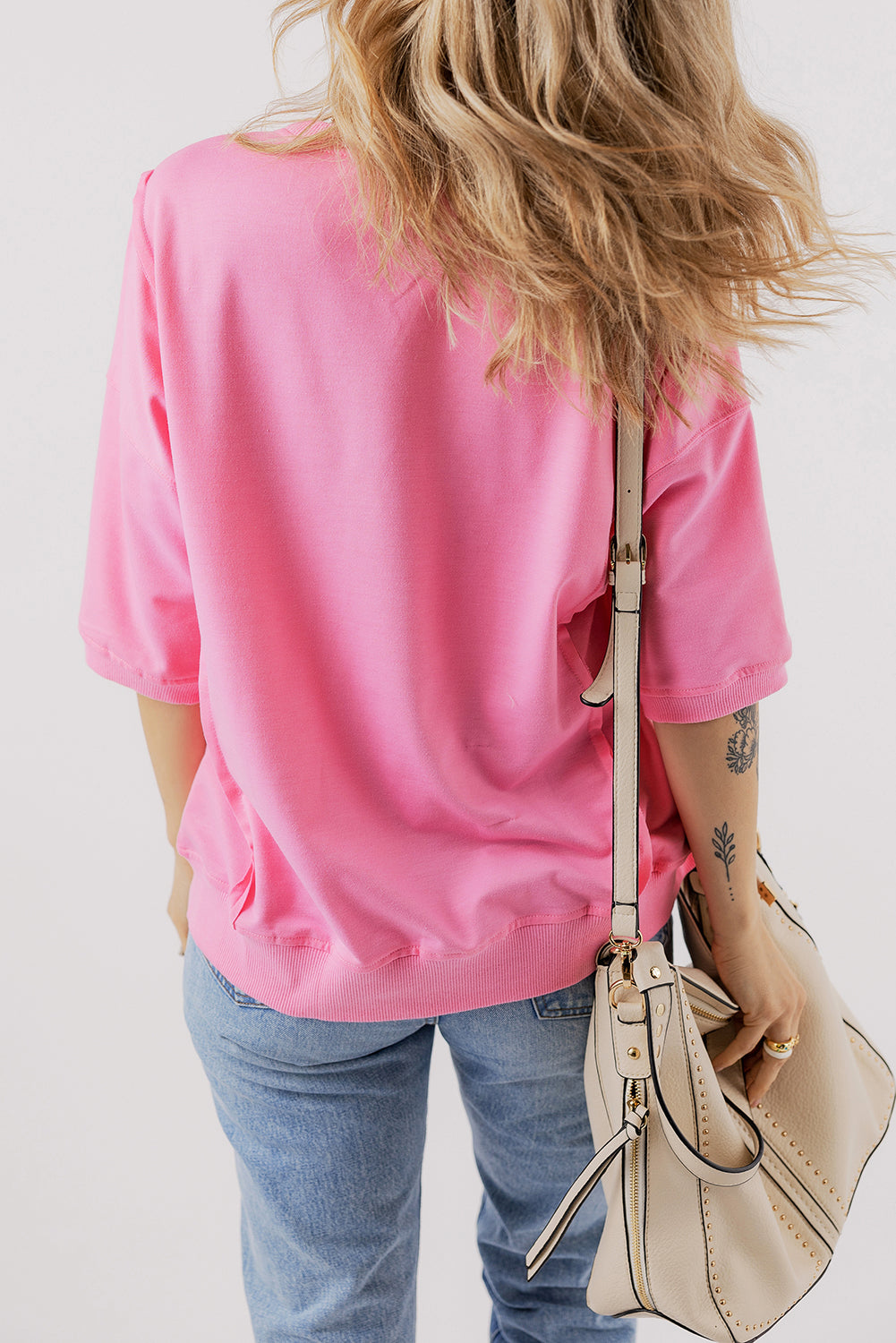 Exposed Seam Chest Pocket Split Loose T Shirt
