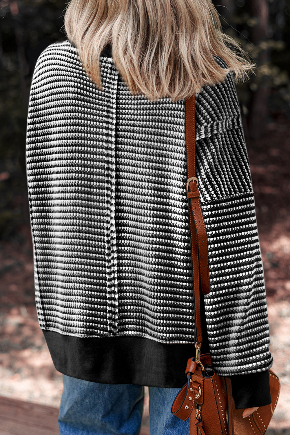 Red Stripe Ribbed Trim Drop Shoulder Long Sleeve Oversize Top