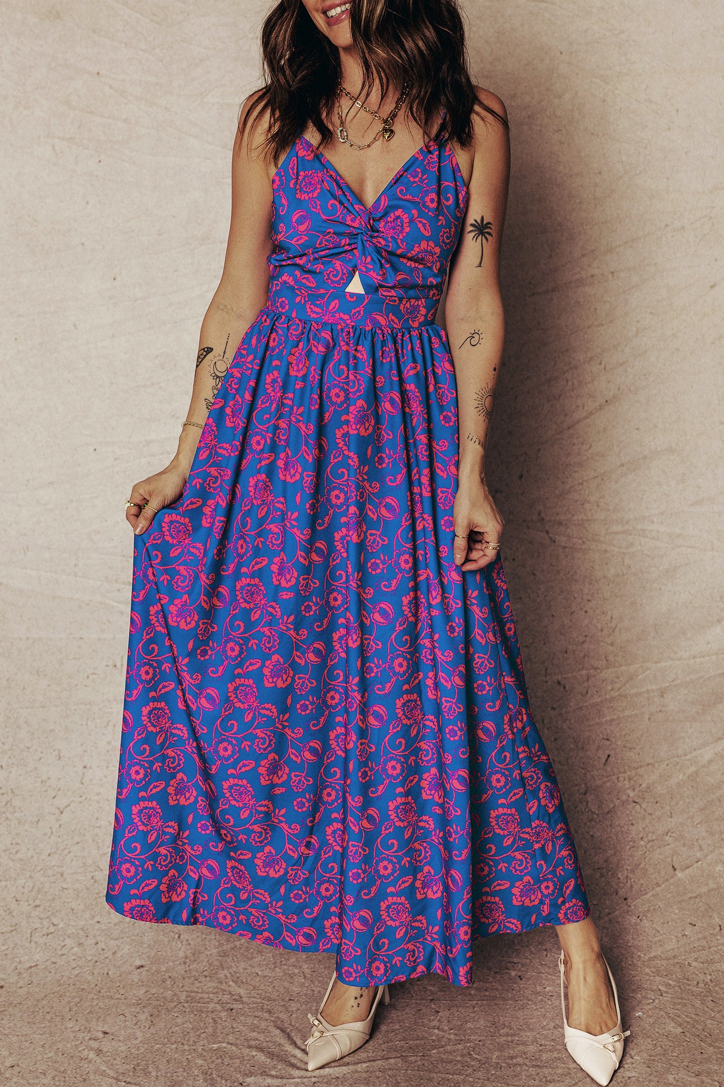 Floral Boho Maxi Dress Cutout Back Vacation Style