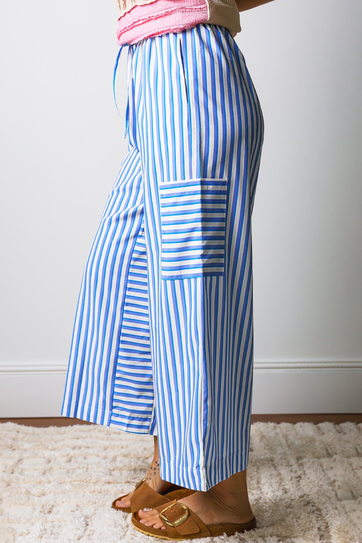 Striped Polyester Wide Leg Pants Casual Resort Trousers