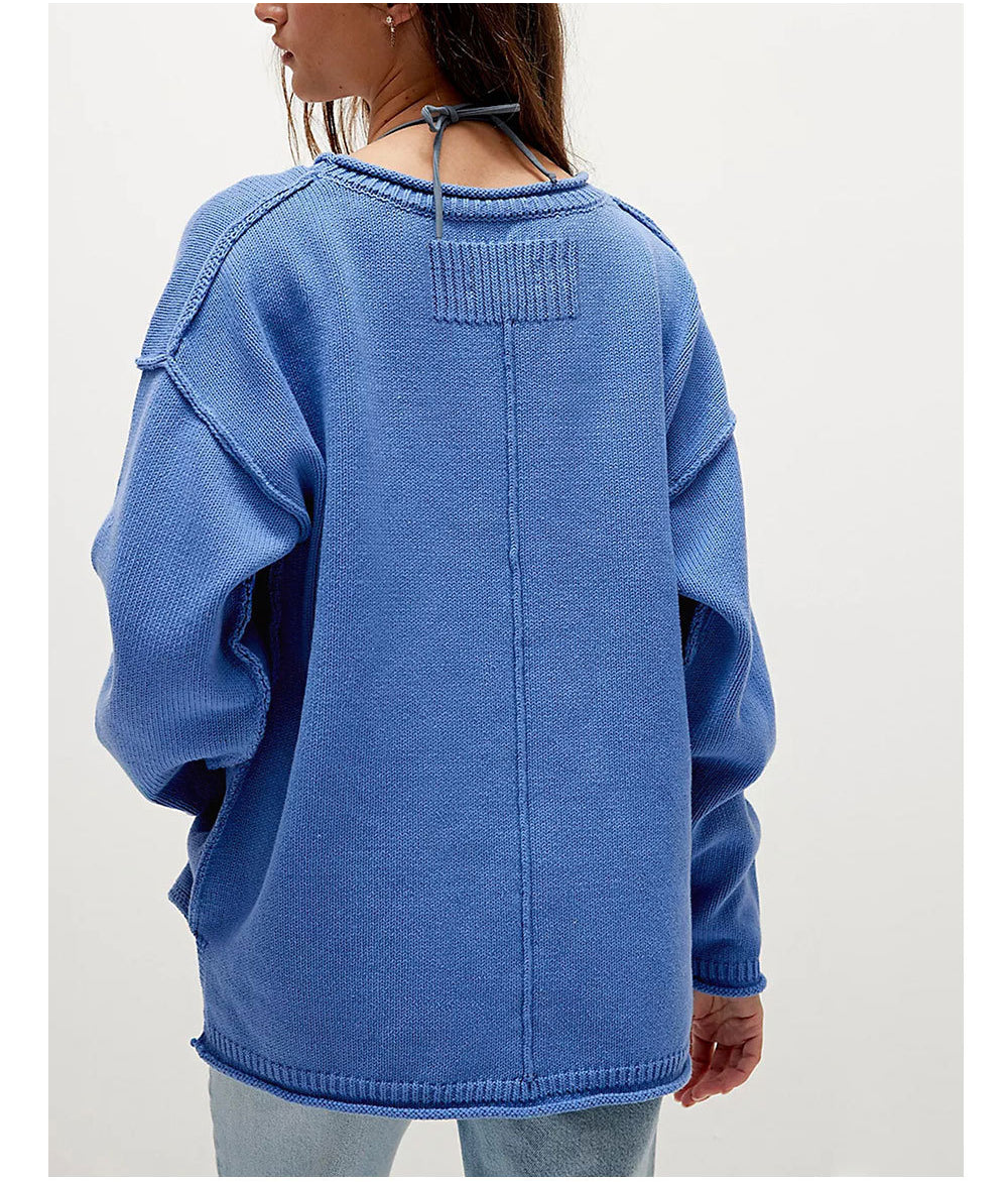Oversized Crewneck Knit Sweater | Solid Color Pullover