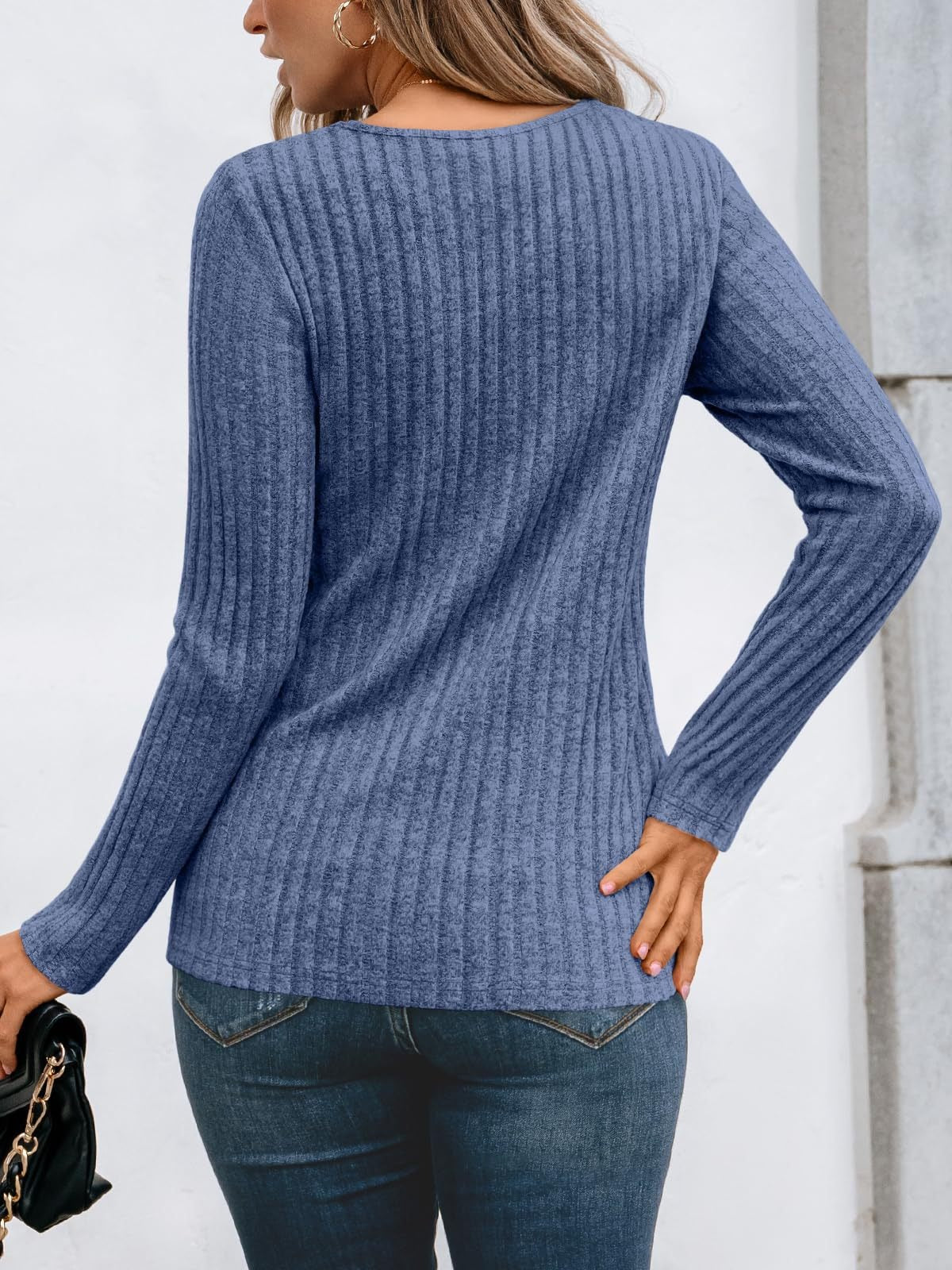 Solid Ribbed Top Casual Lace Long Sleeve Boutique