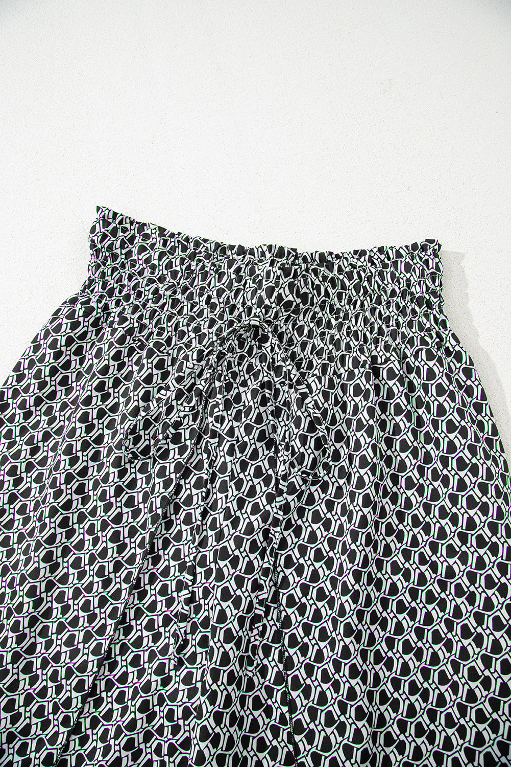 Bohemian Print Slit Wide Leg Smocked High Waist Pants