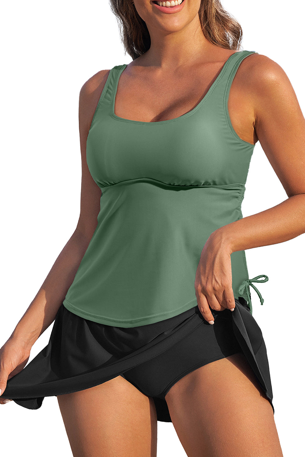 Mist Green Scoop Neck Adjustable Tankini and Matching Skort Bathing Suit