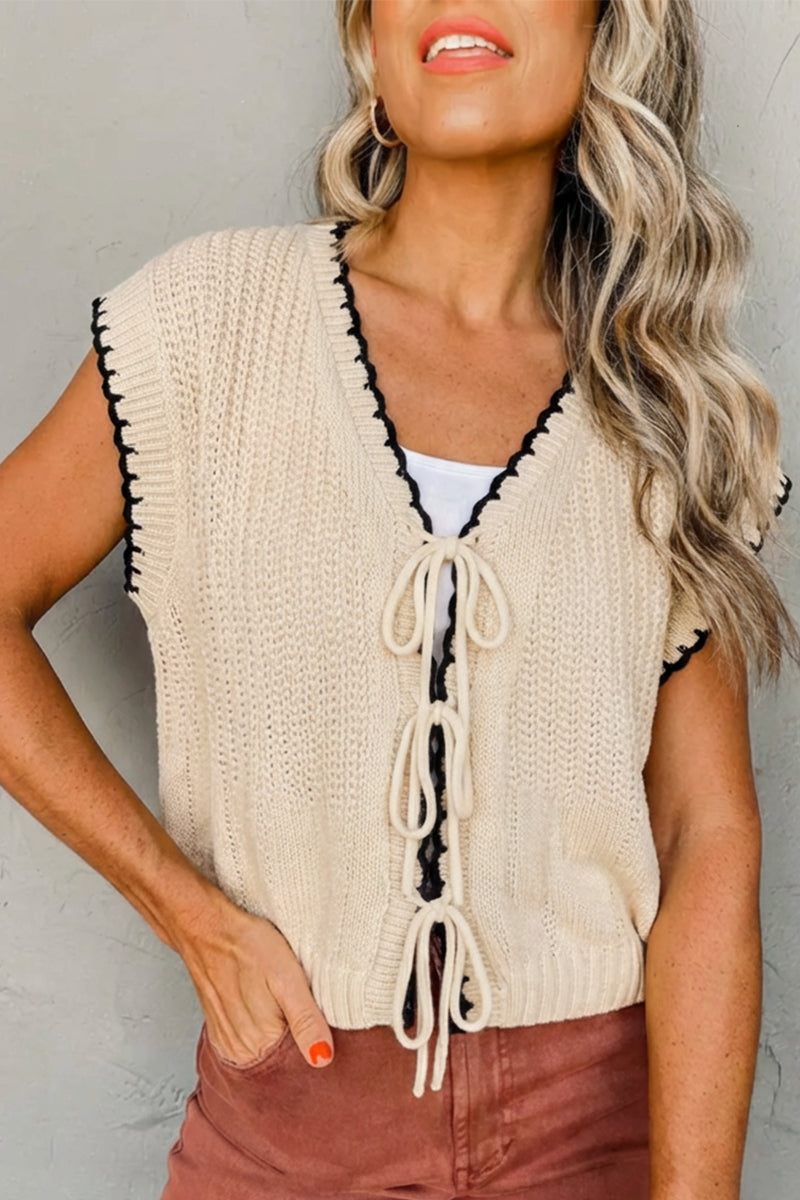 Women’s Contrast Trim Tie Front Sweater Vest Top