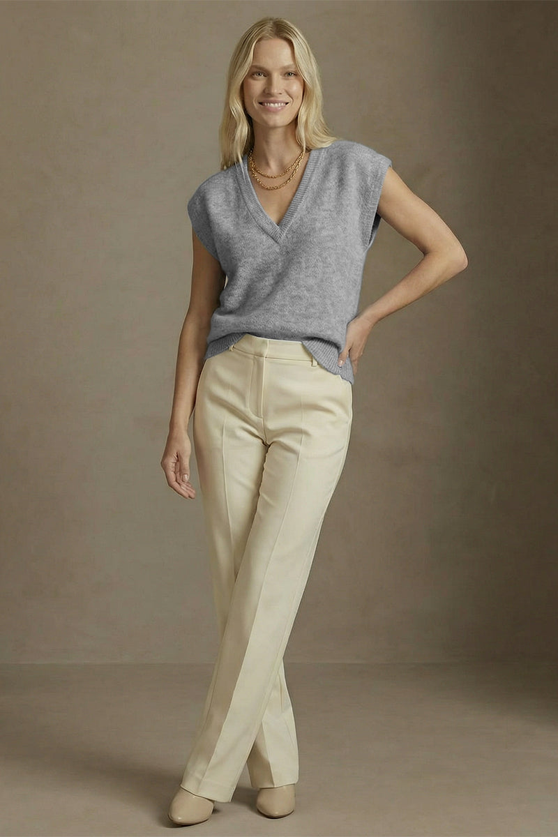 Soft V Neck Cap Sleeve Knit Sweater Top