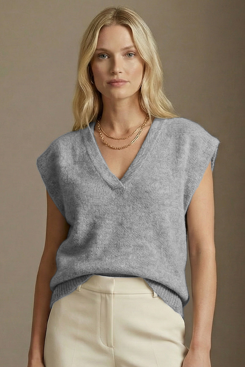 Soft V Neck Cap Sleeve Knit Sweater Top