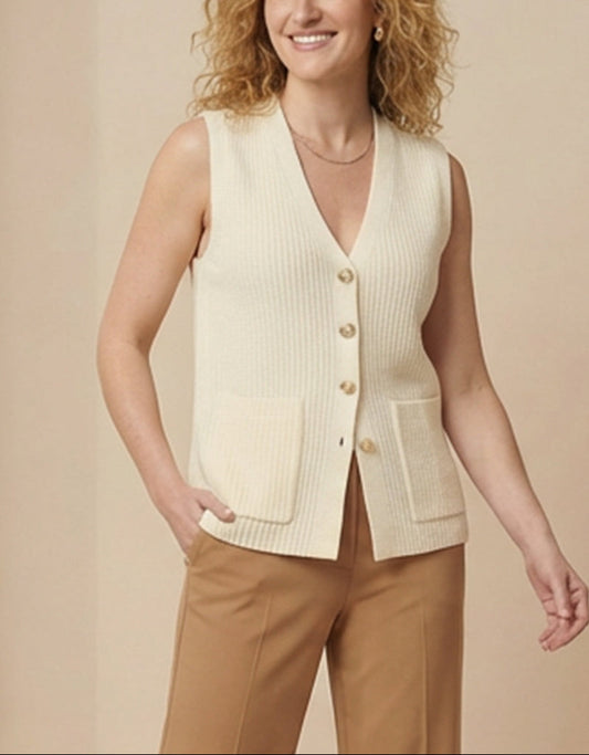 Cotton Knit Button Front V Neck Sweater Vest