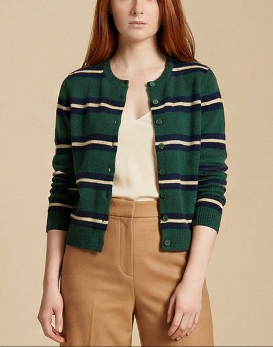 Cashmere Blend Striped Button Front Cardigan