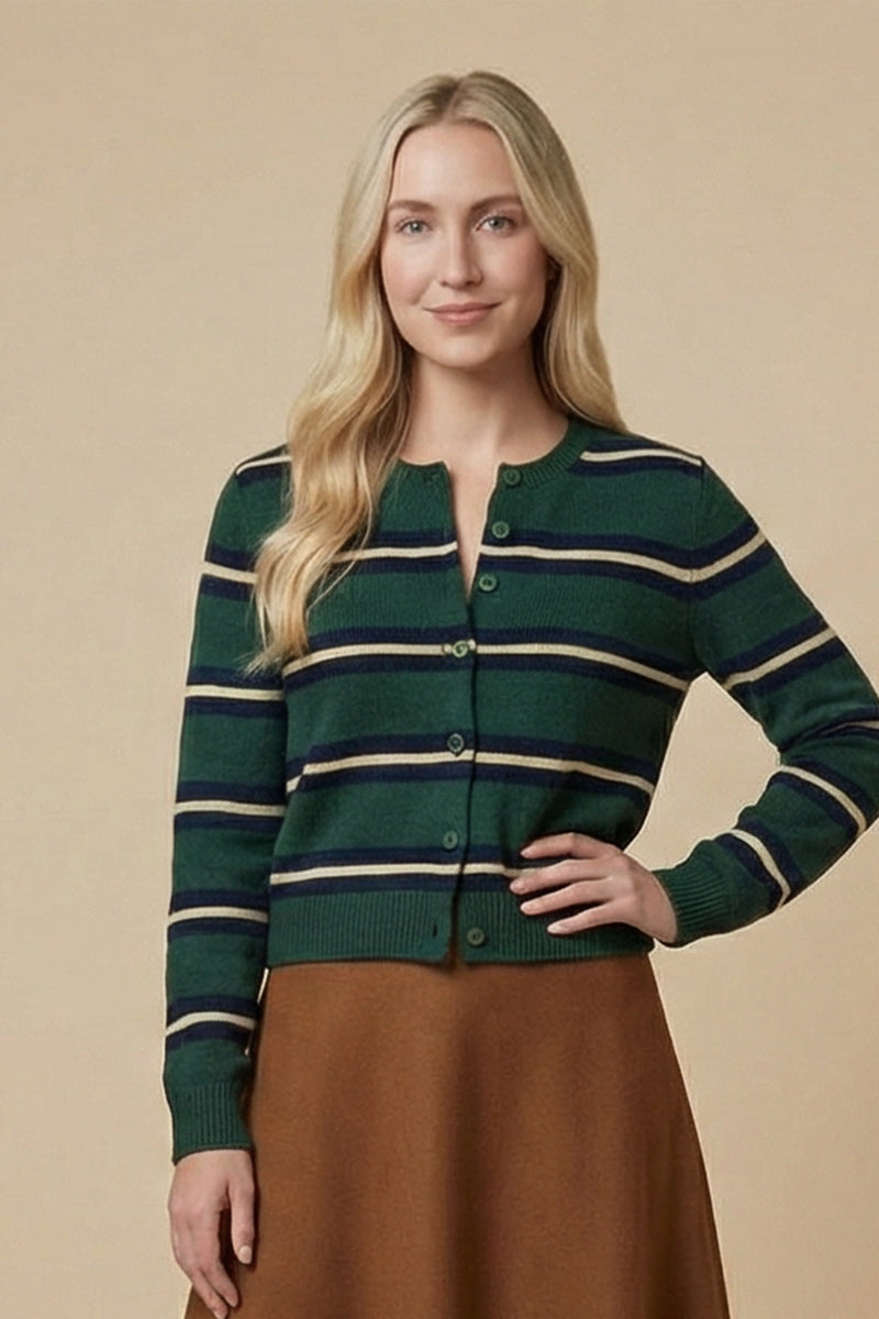 Cashmere Blend Striped Button Front Cardigan