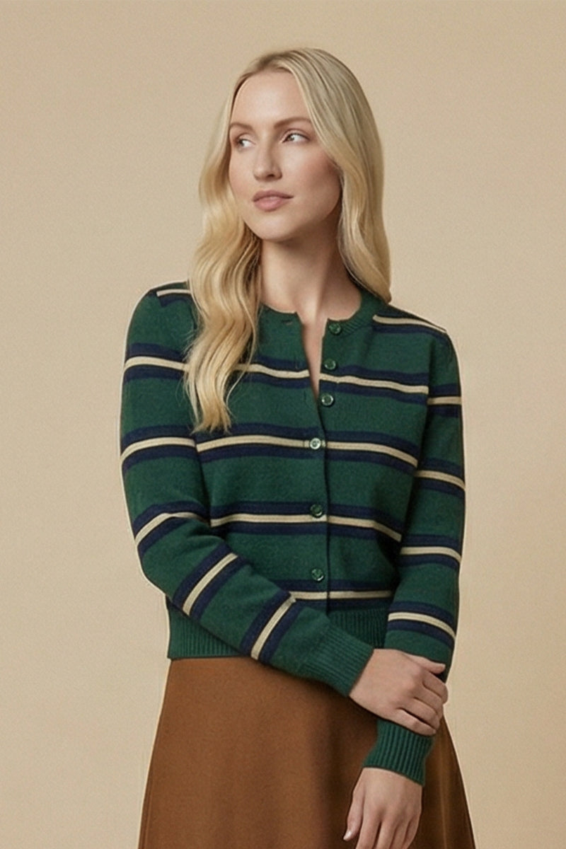 Cashmere Blend Striped Button Front Cardigan