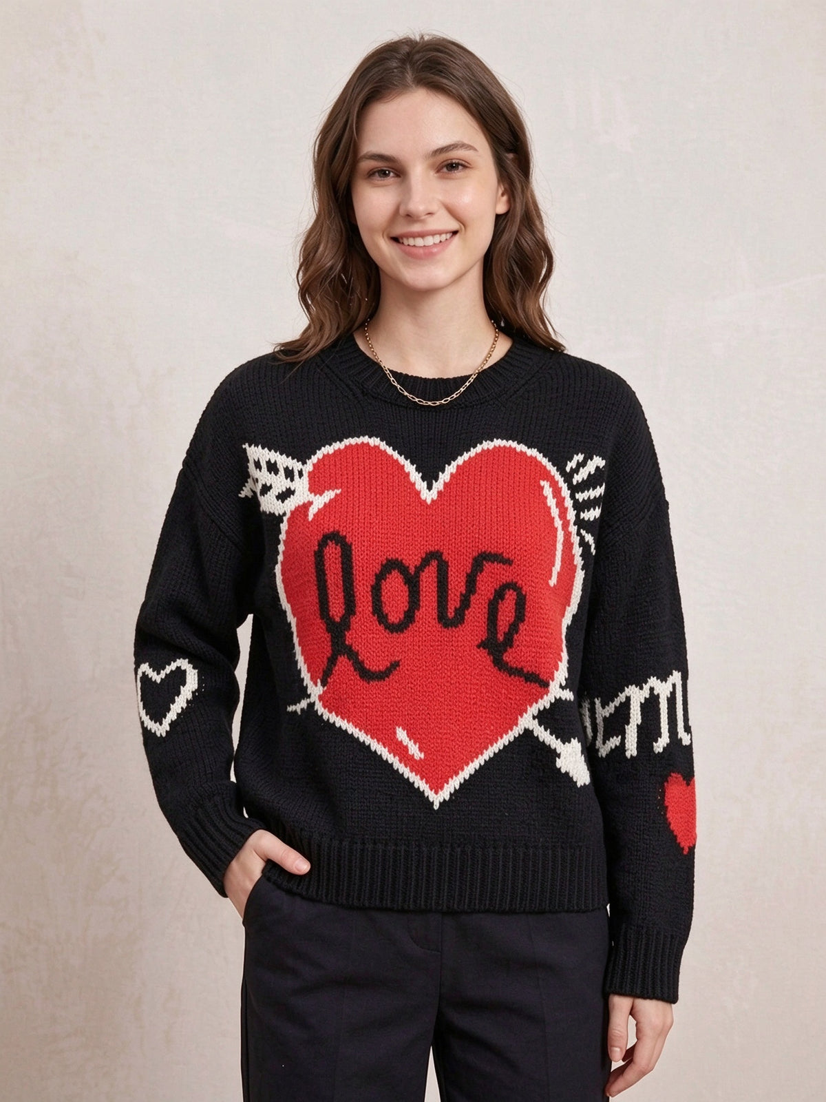 Women's Oversized Heart Graphic Crewneck Sweater