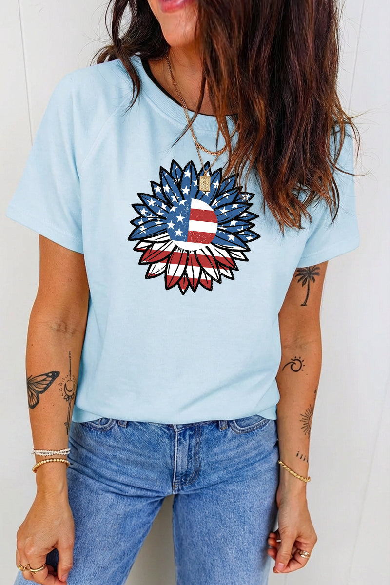 4th of July Sunflower Flag Patriotic Graphic Tee