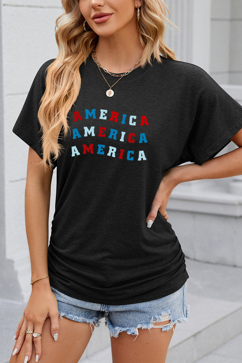 America Letter Print 4th of July Patriotic Graphic Tee