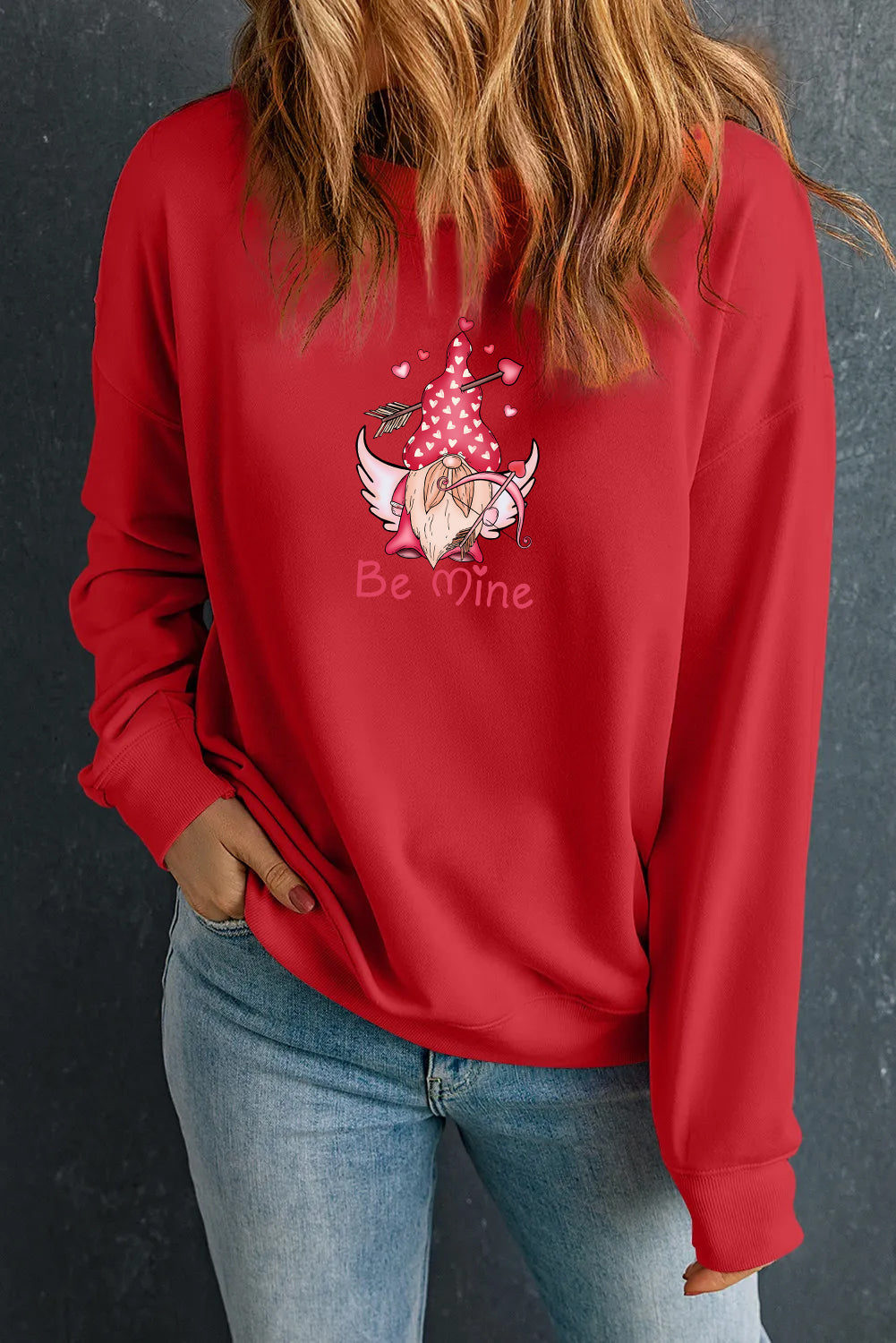 Valentine’s Day “Be Mine” Cupid Graphic Oversized Sweatshirt
