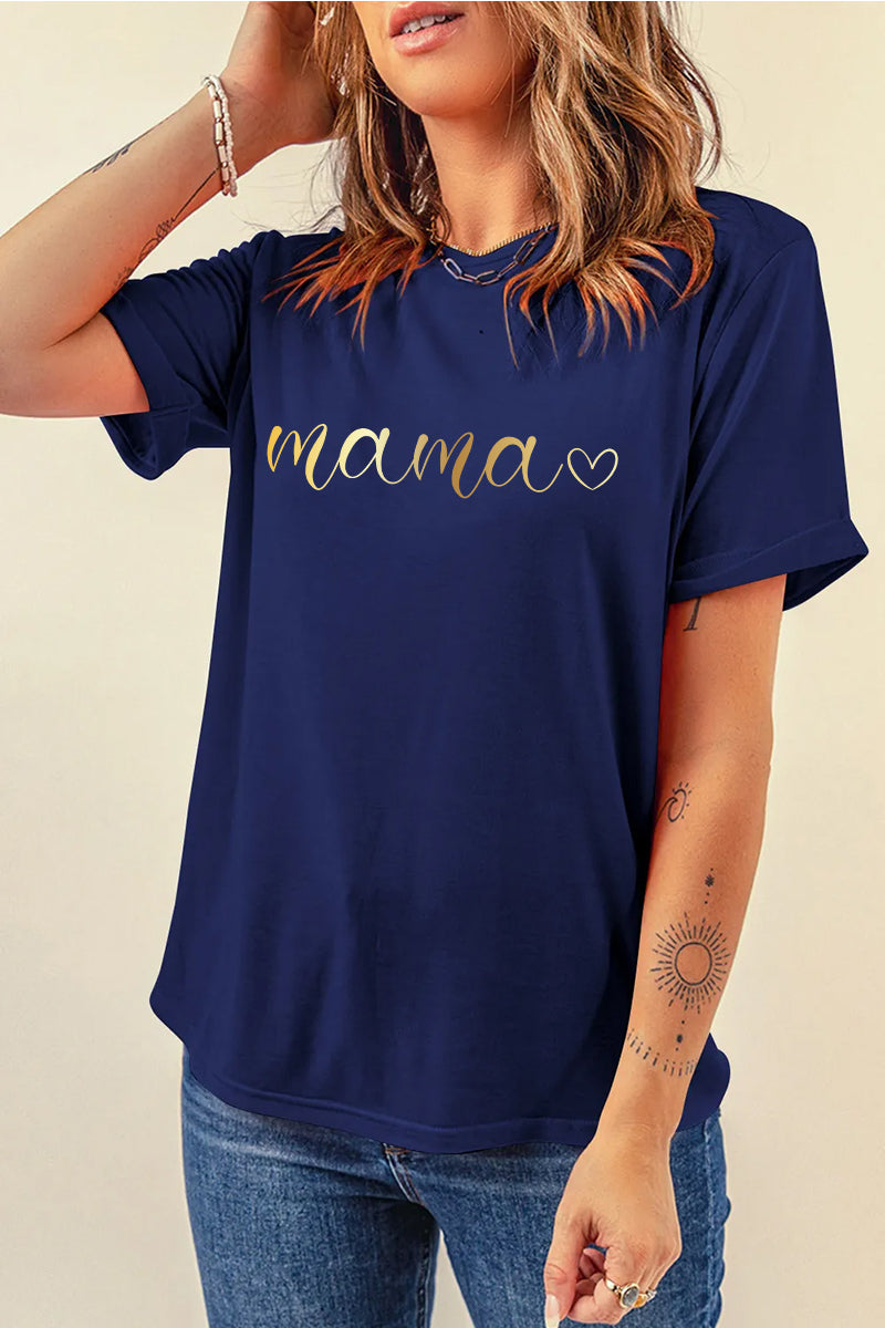 Retro Mama Graphic Tee Women Mothers Day Casual Shirt