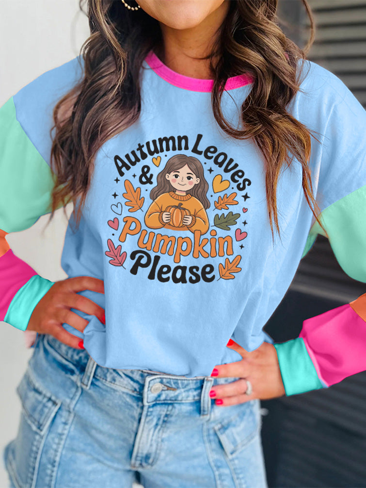 Thanksgiving Autumn Leaves Pumpkin Color Block Tee