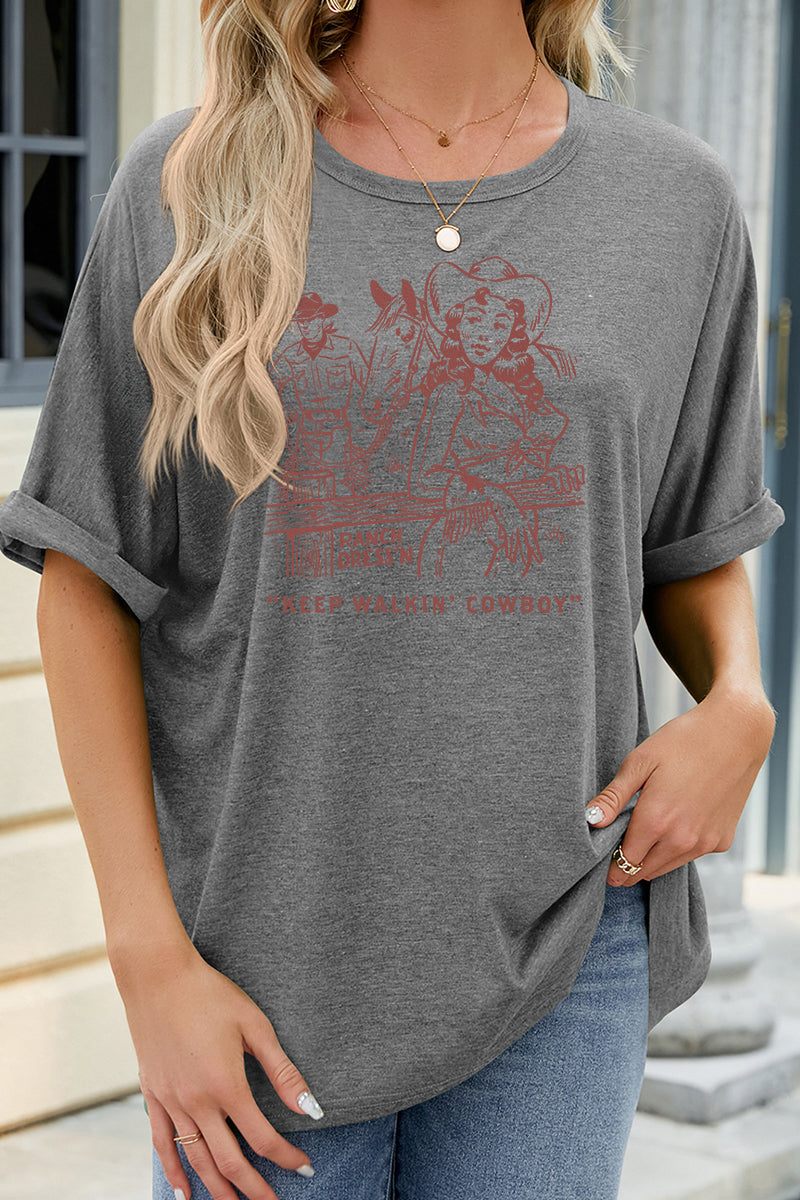 Vintage Western Graphic Tee Casual Loose Cowgirl Top