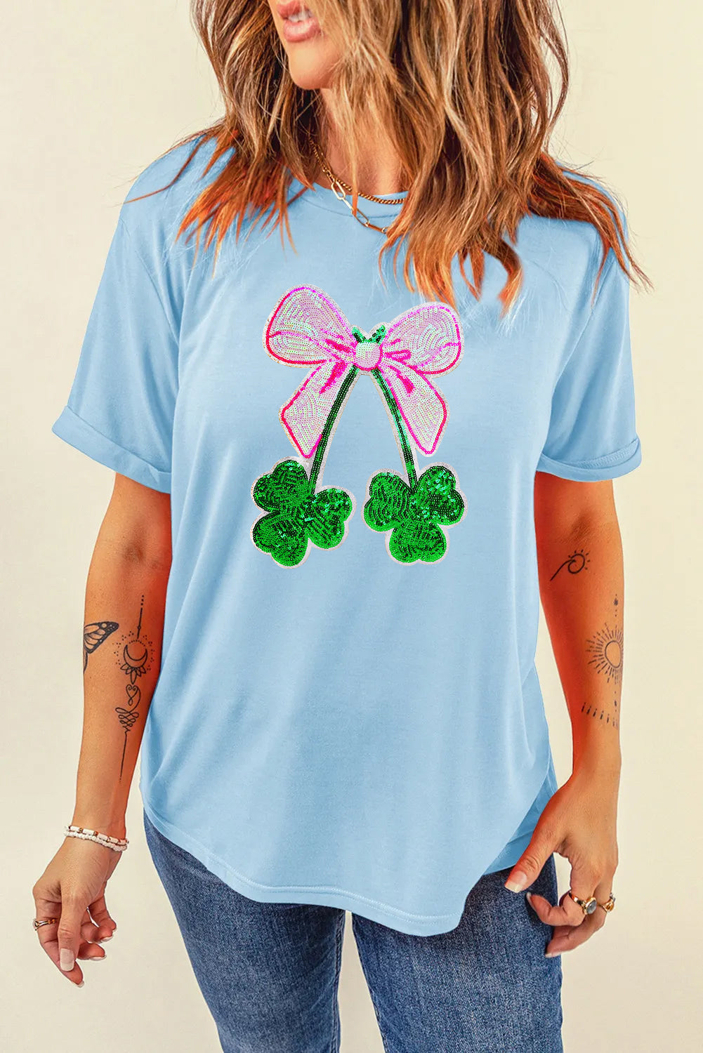 Saint Patrick’s Day Bow Clover Graphic T Shirt
