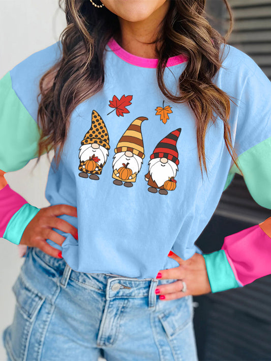 Autumn Thanksgiving Pumpkin Color Block Long Sleeve Tee