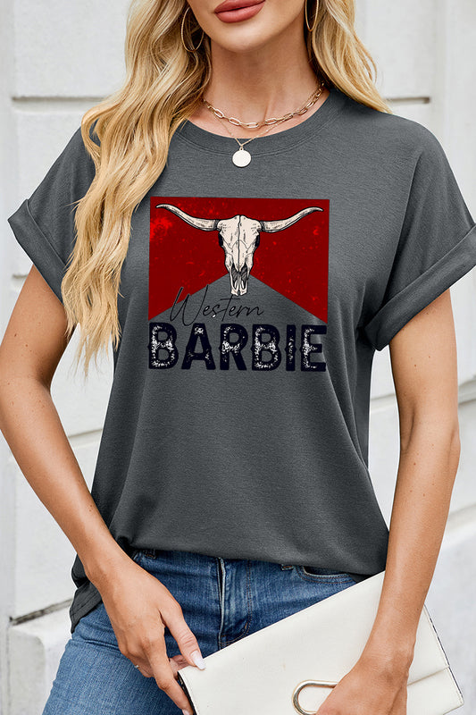 Western Girl Bull Skull Graphic Tee Cowgirl Country Top
