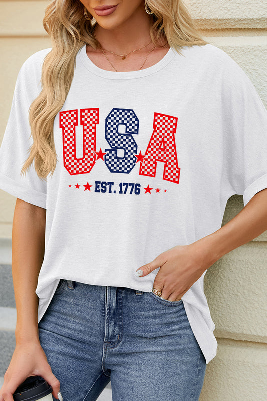 USA Graphic Star Stripe Tee Fourth of July Casual Patriotic T Shirt