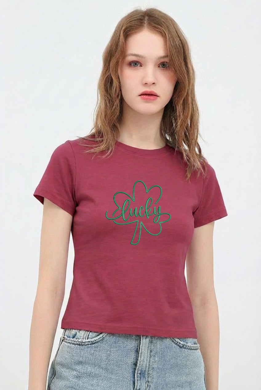 St Patricks Day Lucky Shamrock Crop T-Shirt