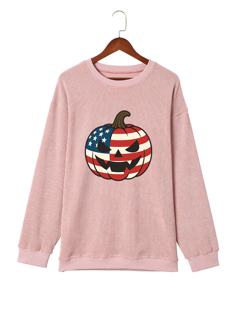 Halloween Pumpkin Face Graphic Long Sleeve Sweatshirt