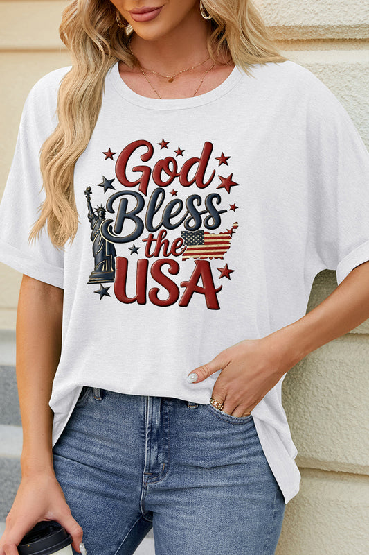 God Bless the USA Graphic Tee Patriotic Fourth of July Casual T Shirt