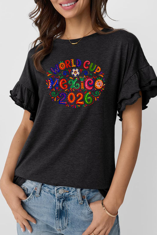 Graphic Ruffle Sleeve T Shirt Mexico 2026 Casual Tee