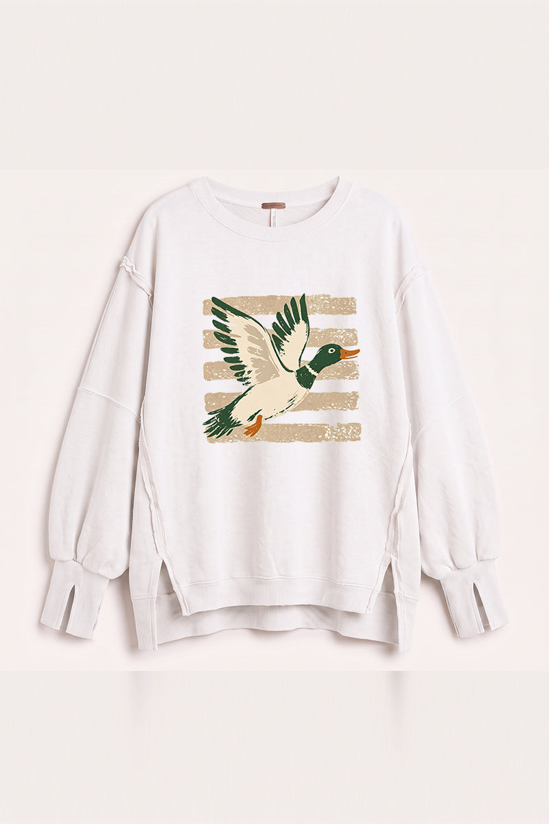 Duck Graphic Washed Exposed Seam Oversized Sweatshirt