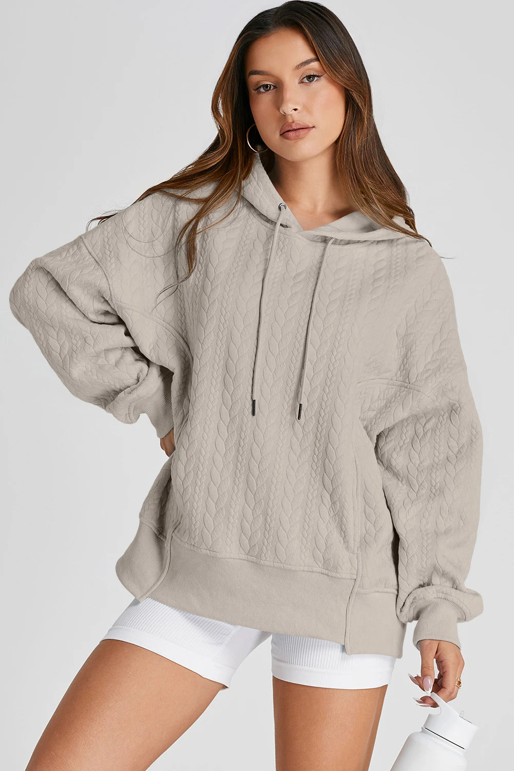 Moonlight Jade Cable Textured Baggy Solid Hoodie