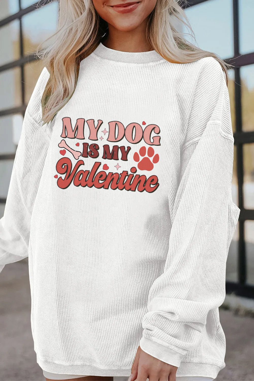 Chic Pink Dog Lover Valentine Heart Graphic Sweatshirt