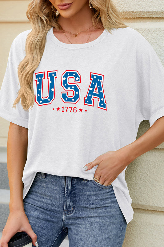 USA 1776 Graphic Tee Casual Patriotic Summer Top