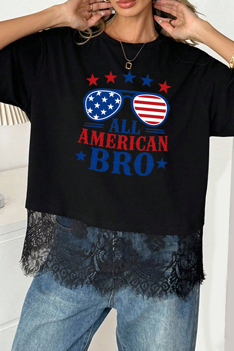 Patriotic Polyester Tee All American Bro 4th July Top